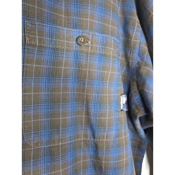 Patagonia Men Large Plaid Organic Cotton Plaid BUtton Down Blue Brown - Picture 3 of 5